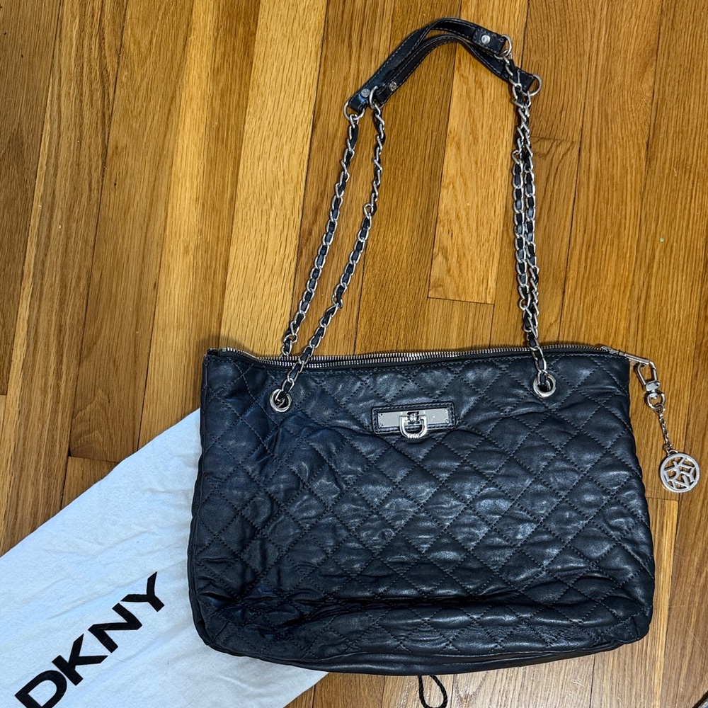 DKNY Black Quilted Leather Chain-Handle Shoulder Bag